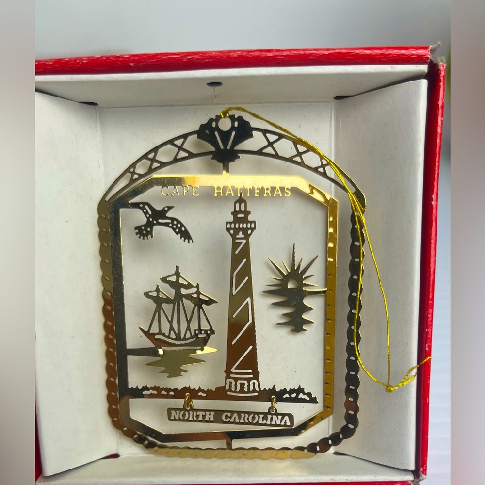 VTG Cape Hatteras Nations Treasures Christmas Ornament 24K Gold Flash Brass 1994
